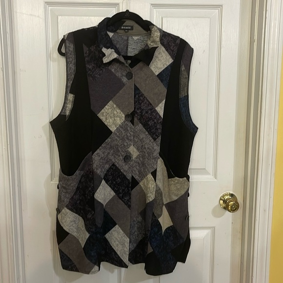 Damee long color blocked blue/black with pockets button vest XL - Picture 1 of 7